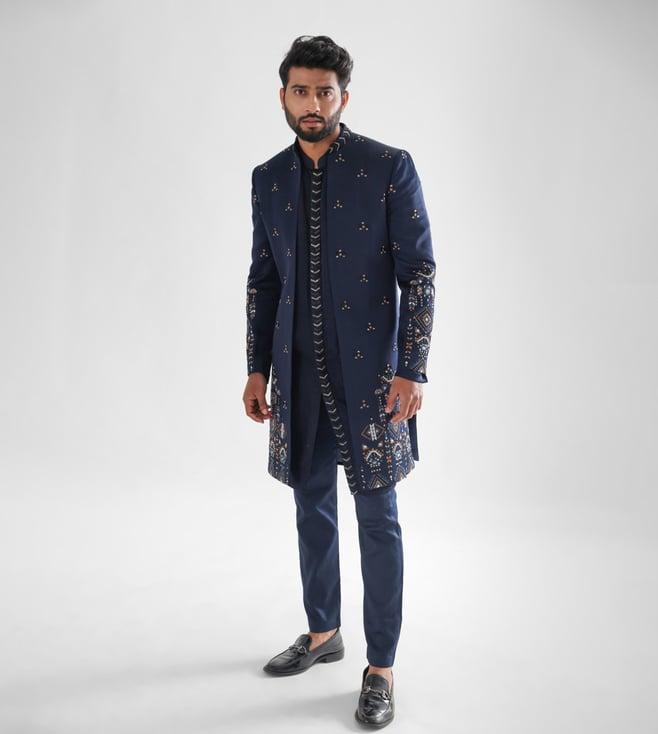 paarsh navy blue naval achkan and kurta with pant