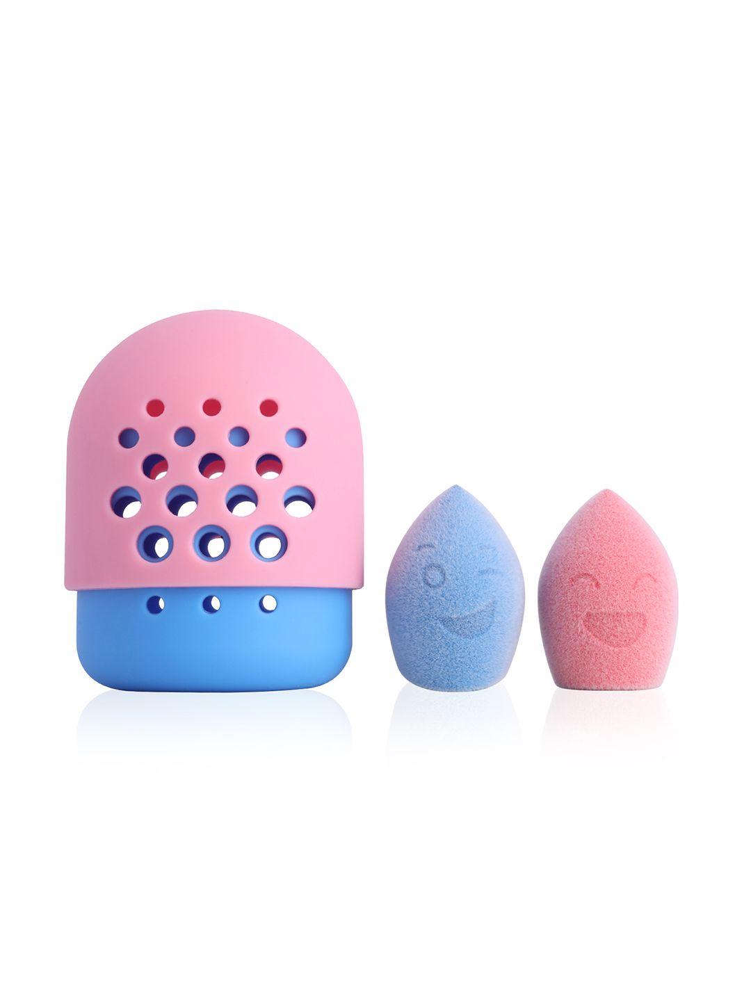 pac set of water drop cut & olive cut nano bounce makeup sponge - blue & pink
