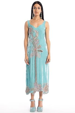 pacific blue velvet applique embellished gown