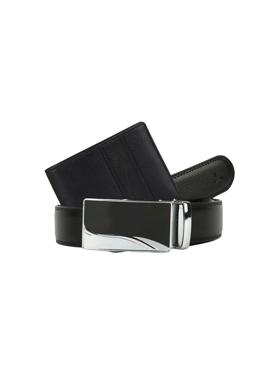 pacific gold genuine leather belt and bi-fold wallet gift set box