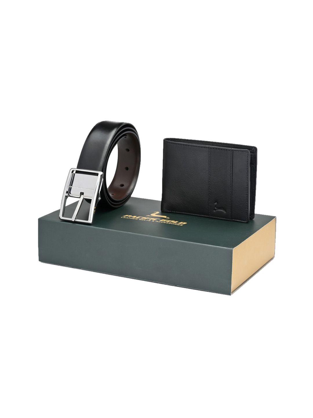 pacific gold men black & brown accessory gift set