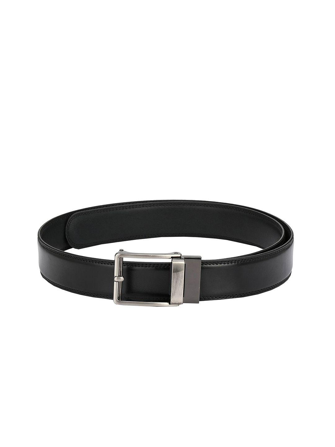 pacific gold men black solid leather belt