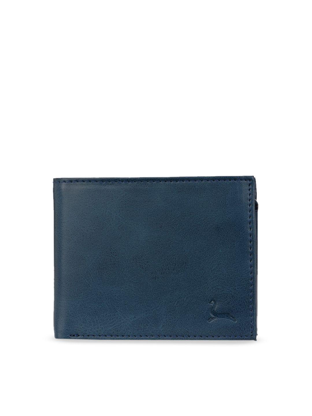 pacific gold men blue solid two fold faux leather wallet