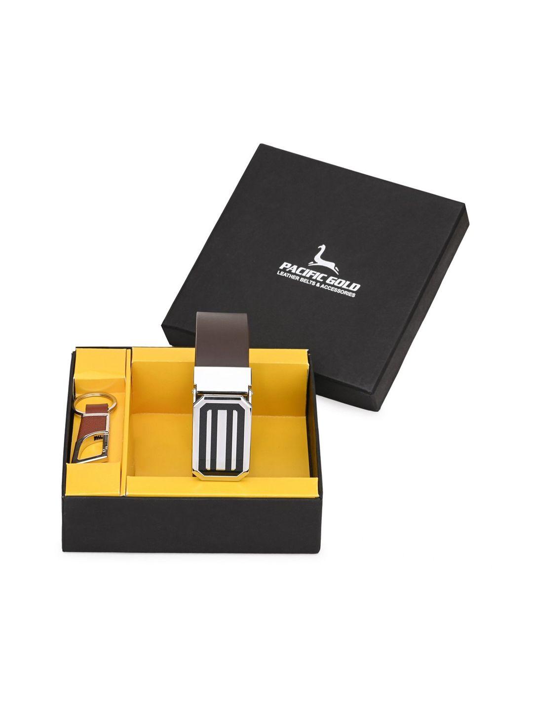 pacific gold men brown genuine leather accessory gift set