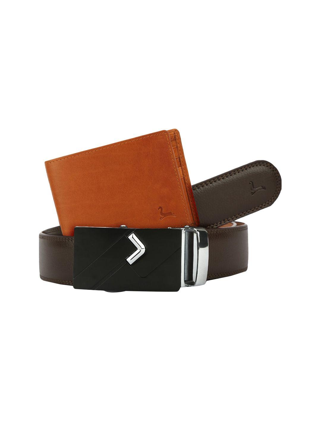 pacific gold men genuine leather belt and bi-fold wallet gift set