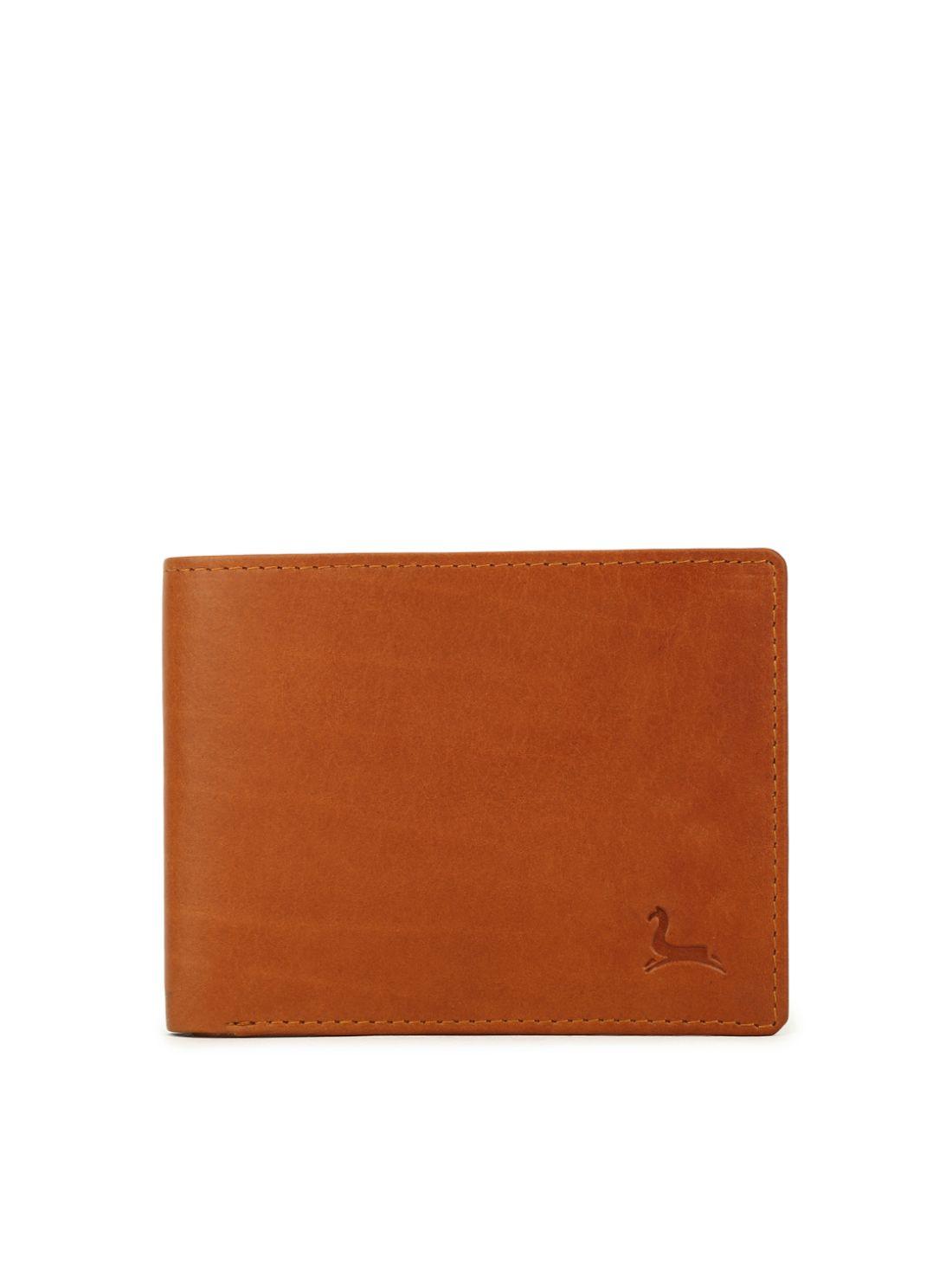 pacific gold men tan solid two fold leather wallet