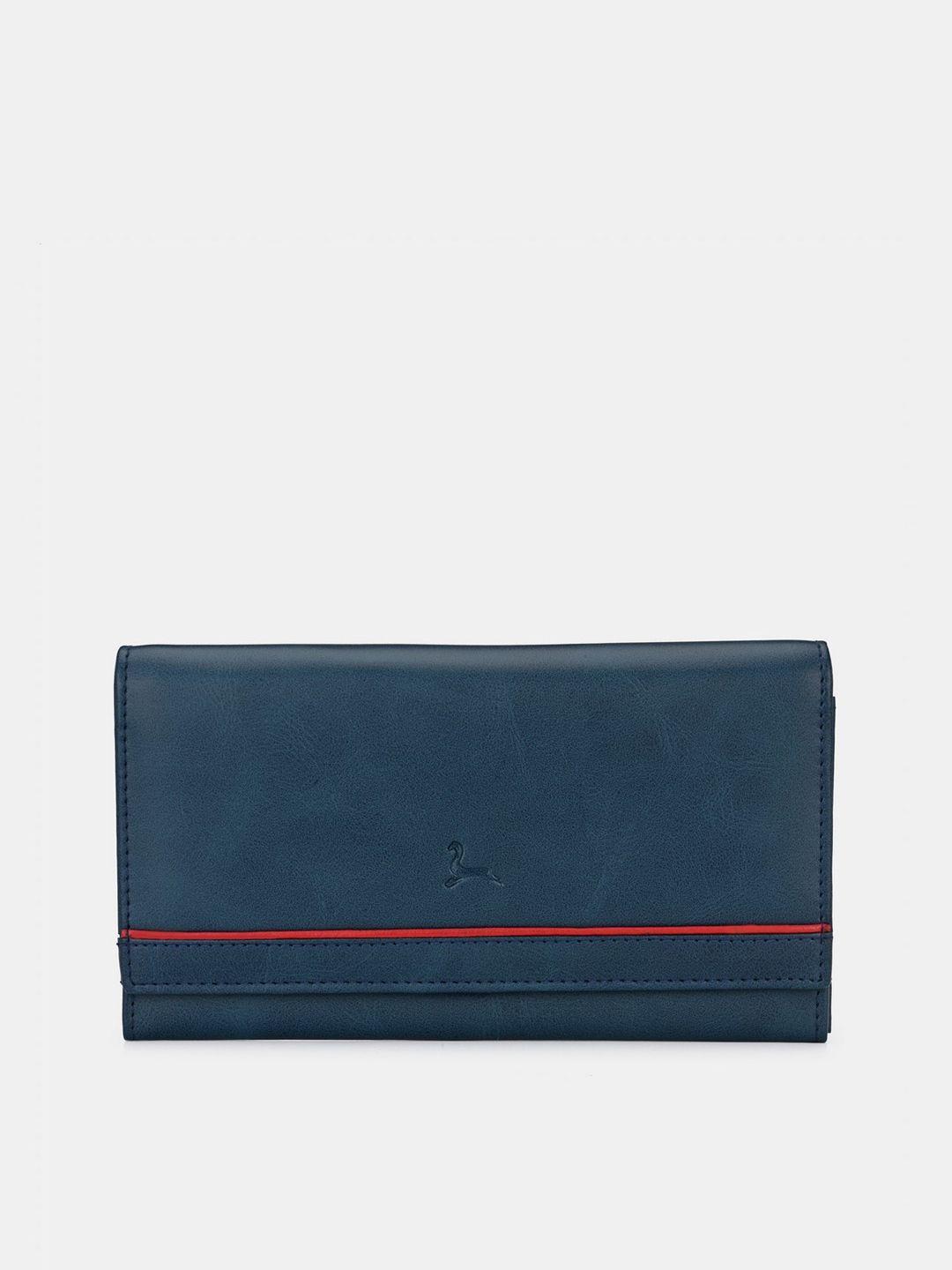 pacific gold women blue & red textured faux leather two fold wallet