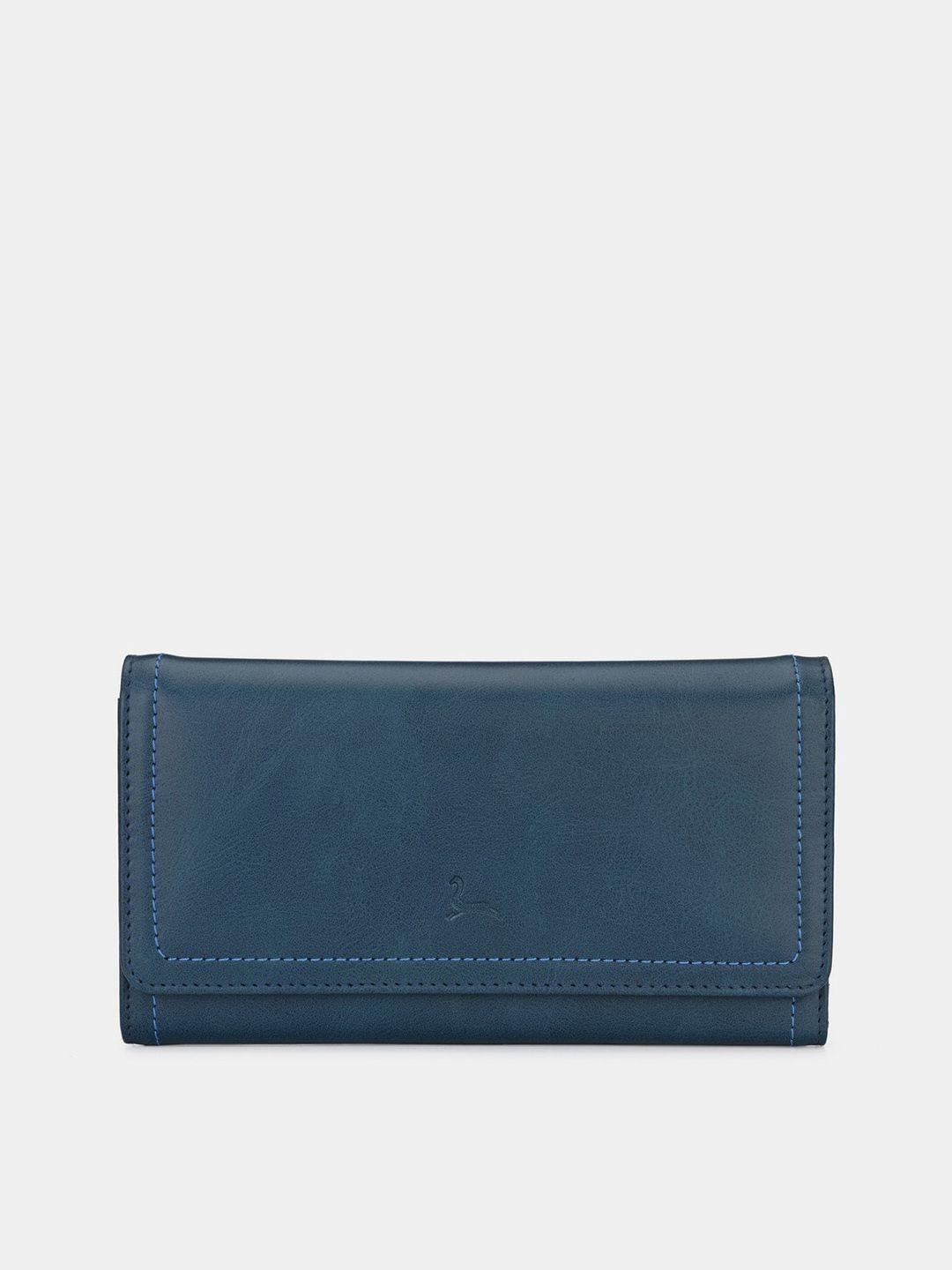 pacific gold women blue solid two fold wallet