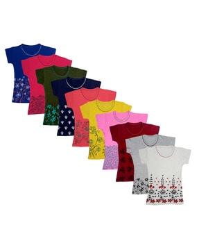 pack of 10 round-neck t-shirt with floral accent