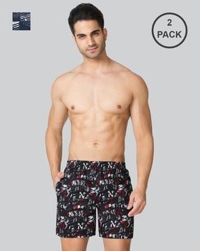 pack of 2 allover print functional pockets boxer shorts