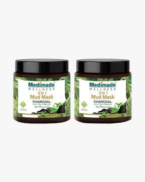 pack of 2 charcoal with tea tree oil 3-in-1 mud masks