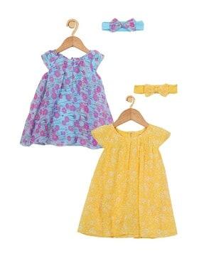 pack of 2 floral print a-line dress with head bands