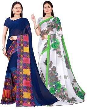 pack of 2 floral print georgette saree with blouse piece