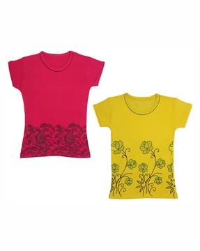 pack of 2 floral print round- neck t-shirt