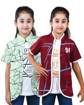pack of 2 girl printed front open trenches jackets