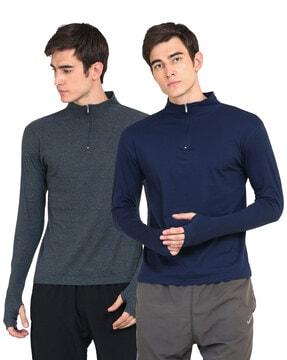 pack of 2 henley-neck t-shirts with zip & thumb hole