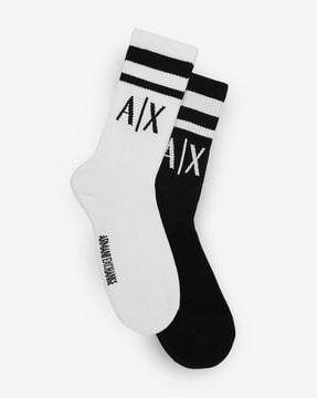 pack of 2 logo print ankle-length socks