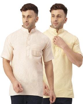 pack of 2 men regular fit short kurtas with patch pocket