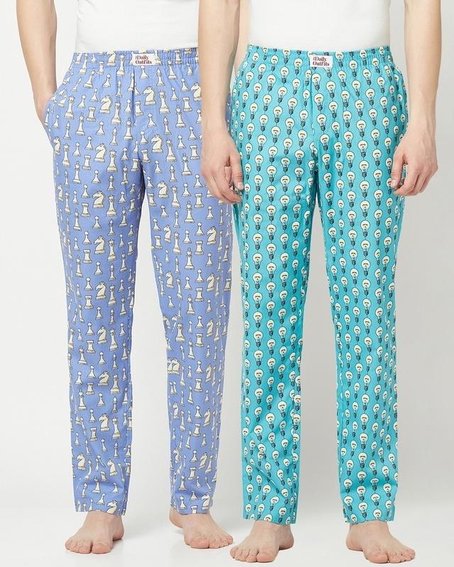 pack of 2 men's blue all over printed pyjamas