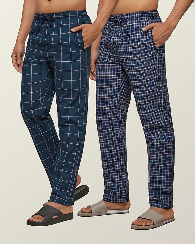 pack of 2 men's blue super combed checkered pyjamas