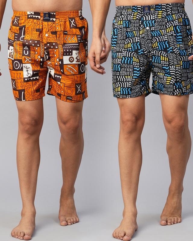pack of 2 men's orange & blue all over printed relaxed fit boxers