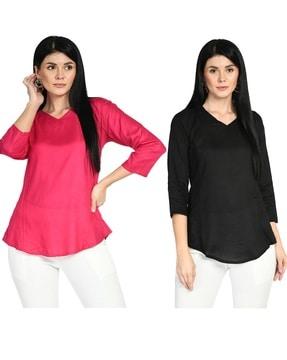 pack of 2 pleated v-neck tops