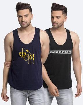 pack of 2 printed round-neck vests