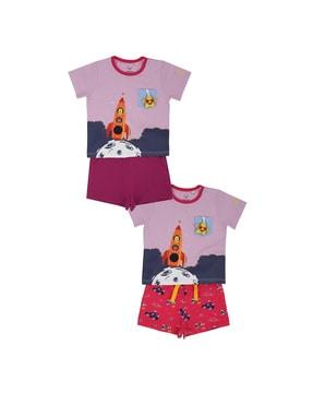 pack of 2 printed t-shirts with shorts