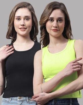 pack of 2 ribbed cotton sleeveless tops