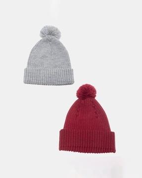 pack of 2 ribbed knitted beanies