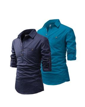 pack of 2 shirt kurtas with roll-up sleeves