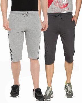 pack of 2 solid regular fit 3/4th shorts