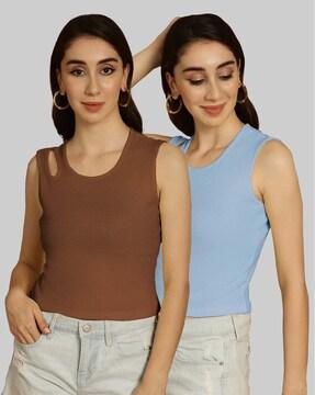pack of 2 women slim fit round-neck top