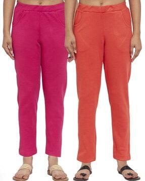 pack of 2 women straight fit flat-front pants with insert pockets
