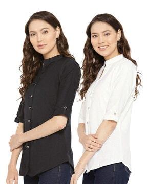 pack of 2 women tailored fit shirts with roll-up sleeves
