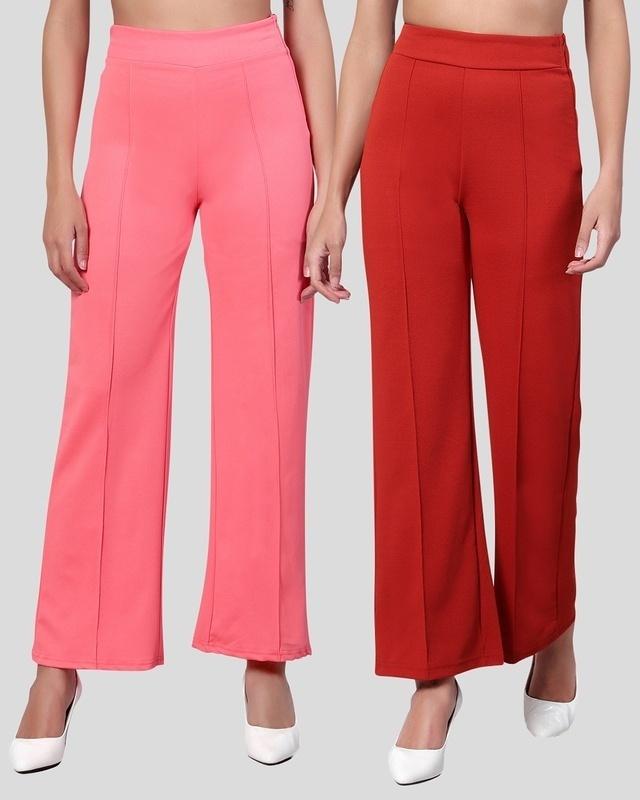 pack of 2 women's pink & orange straight fit trousers