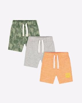 pack of 3 cotton shorts with elasticated drawstring waist