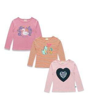 pack of 3 girls printed regular fit t-shirt with full sleeves