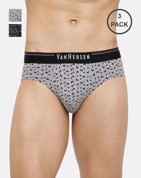 pack of 3 printed briefs with logo waistband