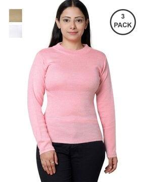 pack of 3 round-neck pullovers with ribbed hems