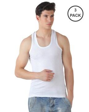 pack of 3 striped sleeveless vests