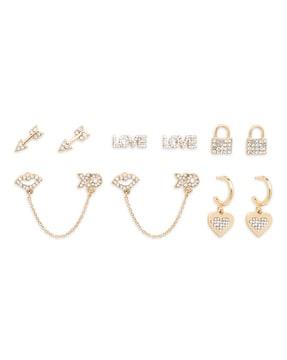 pack of 5 women gold-plated stone-studded earring