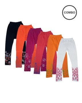 pack of 6 floral print leggings with elasticated waist