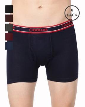 pack of 6 solid trunks with elasticated waistband