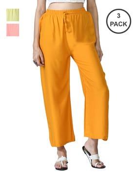 pack of  3 high-rise palazzos with drawstring waist