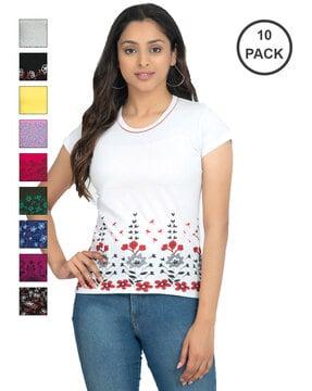 pack of 10 floral print crew-neck t-shirts