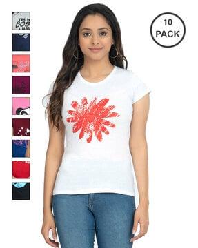 pack of 10 floral print crew-neck t-shirts