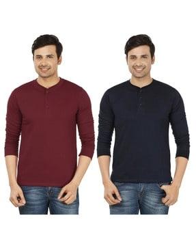 pack of 2  solid regular fit henley t-shirt for men