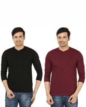 pack of 2  solid regular fit henley t-shirt for men