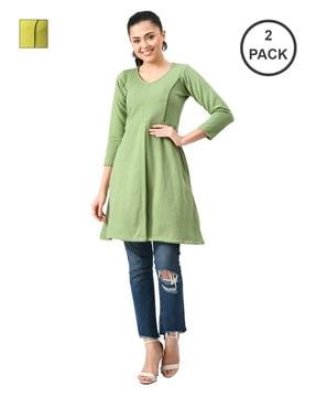 pack of 2 a-line kurti with bracelet sleeves
